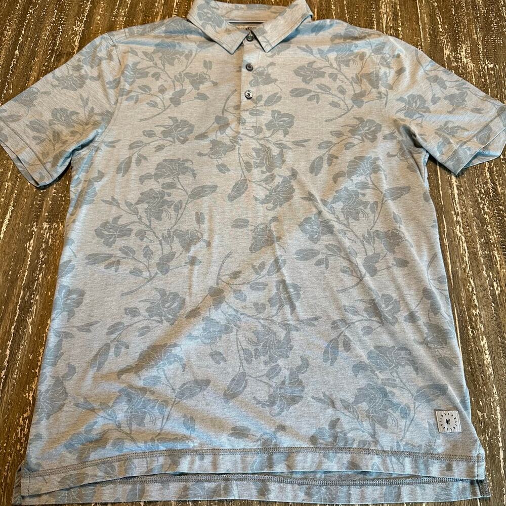 LinkSoul Poly Stretch Performance Golf Polo Shirt AOP Floral Blue Men’s Size L
